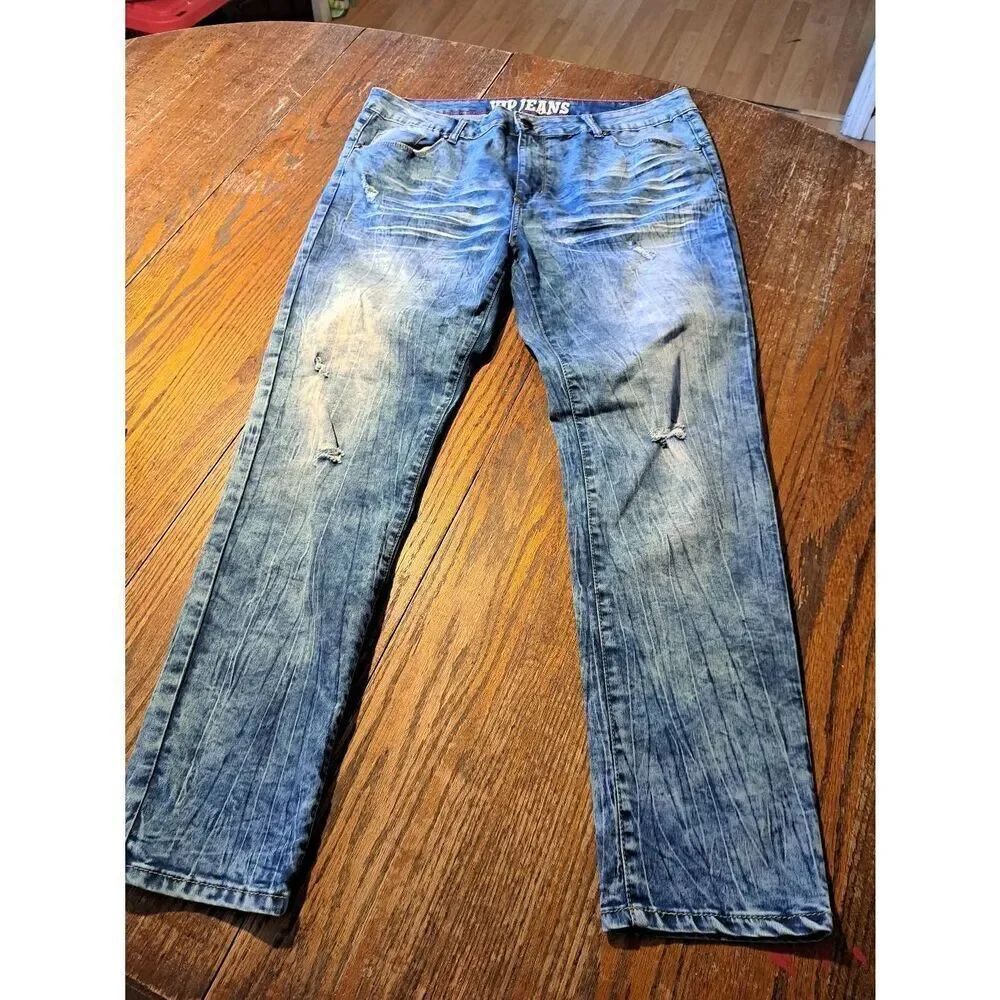 Size 18 VIP Skinny Distressed Faded Denim Blue Jeans with Pockets Belt Loops